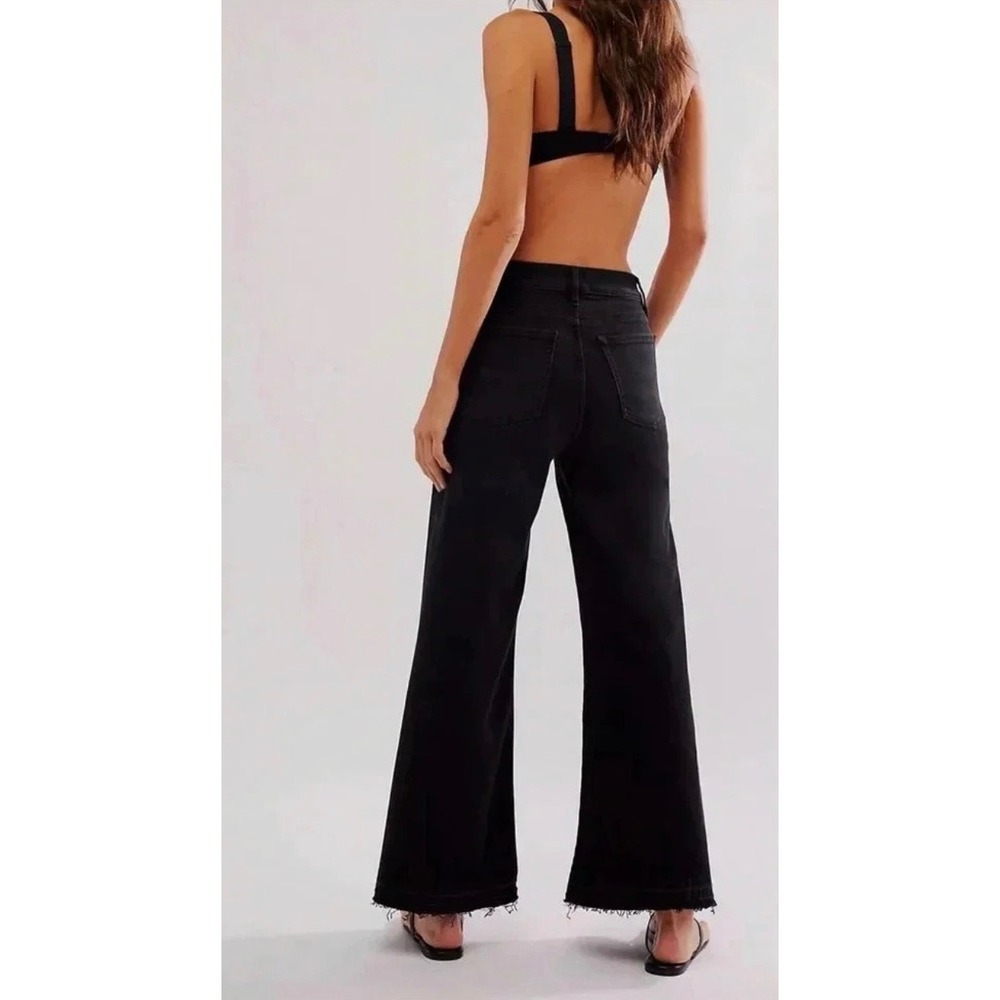 FRAME Le Palazzo Crop High Rise Wide Leg Jeans Tilt Raw After Black Size 26 - Picture 14 of 15